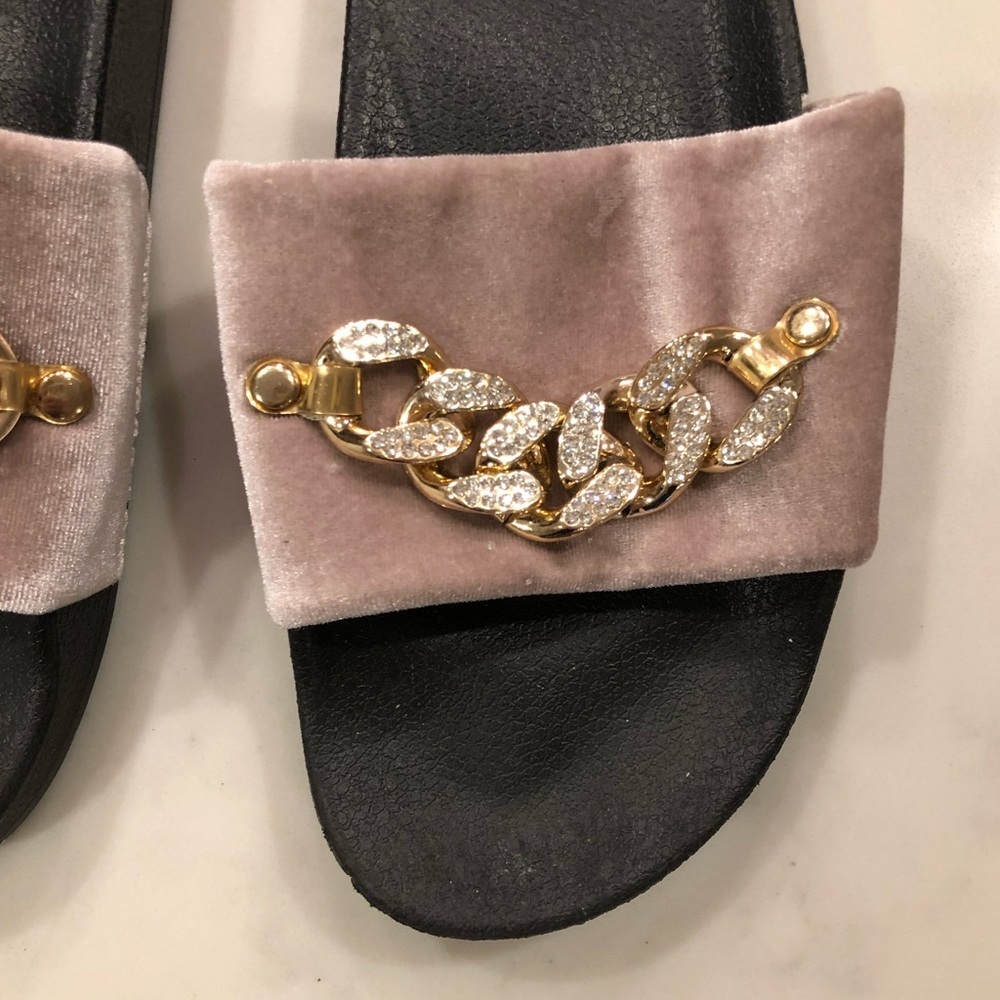 AIR Balance Velvet Embellished Slides Pink Size 8 - Picture 3 of 8